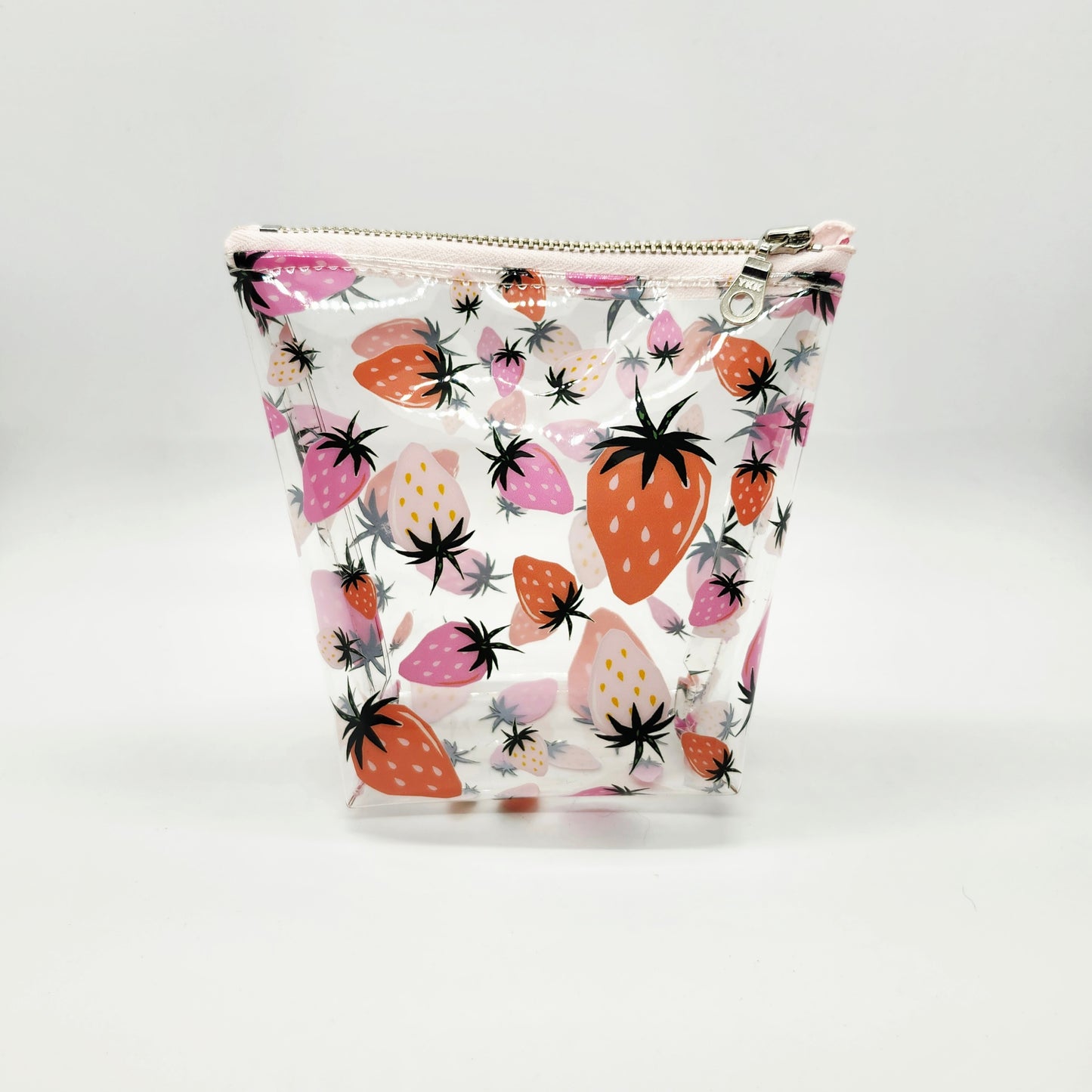 Strawberry Print Clear Vinyl Standing Zip Bag