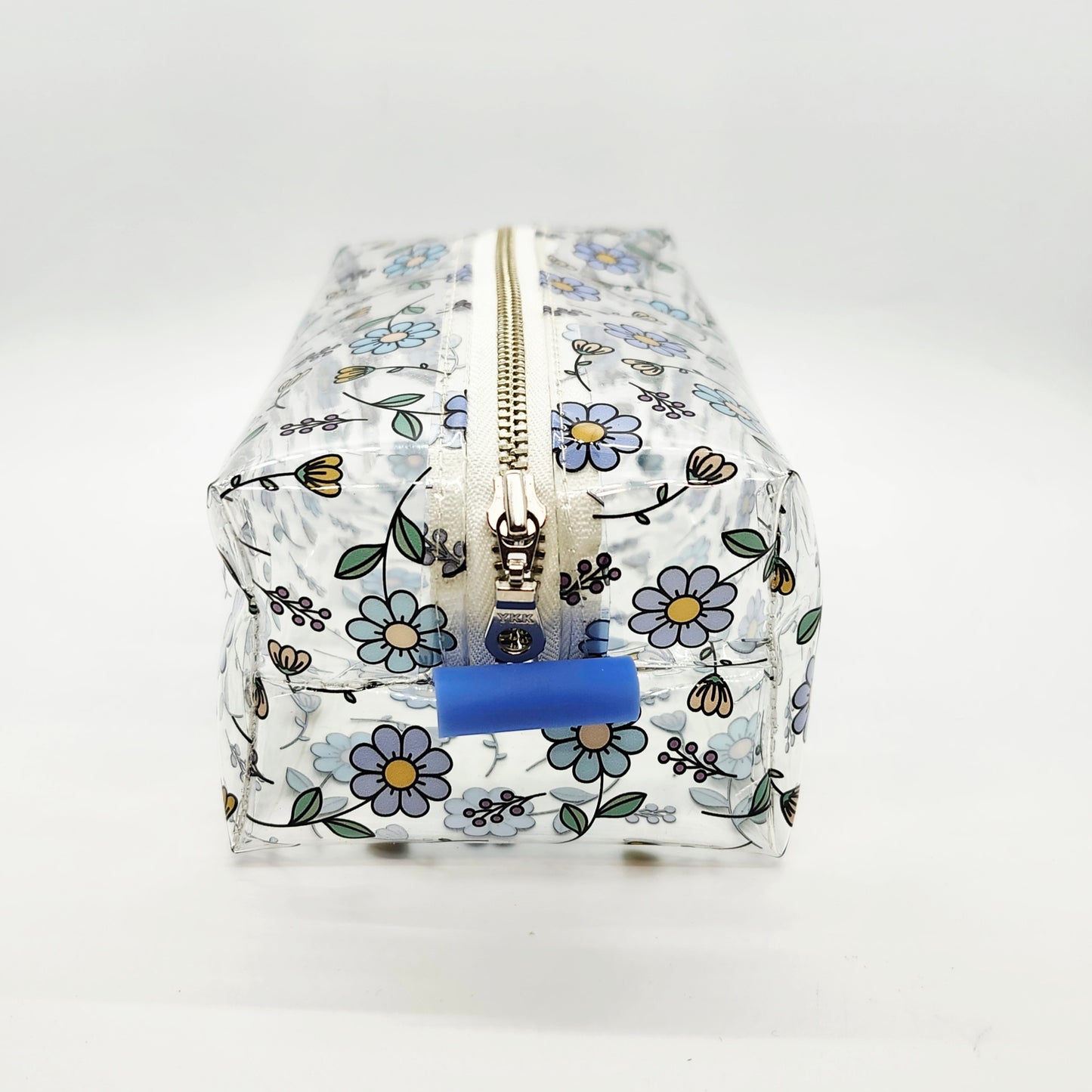 Blue Daisy Printed Clear Vinyl Boxy Zippered Bag