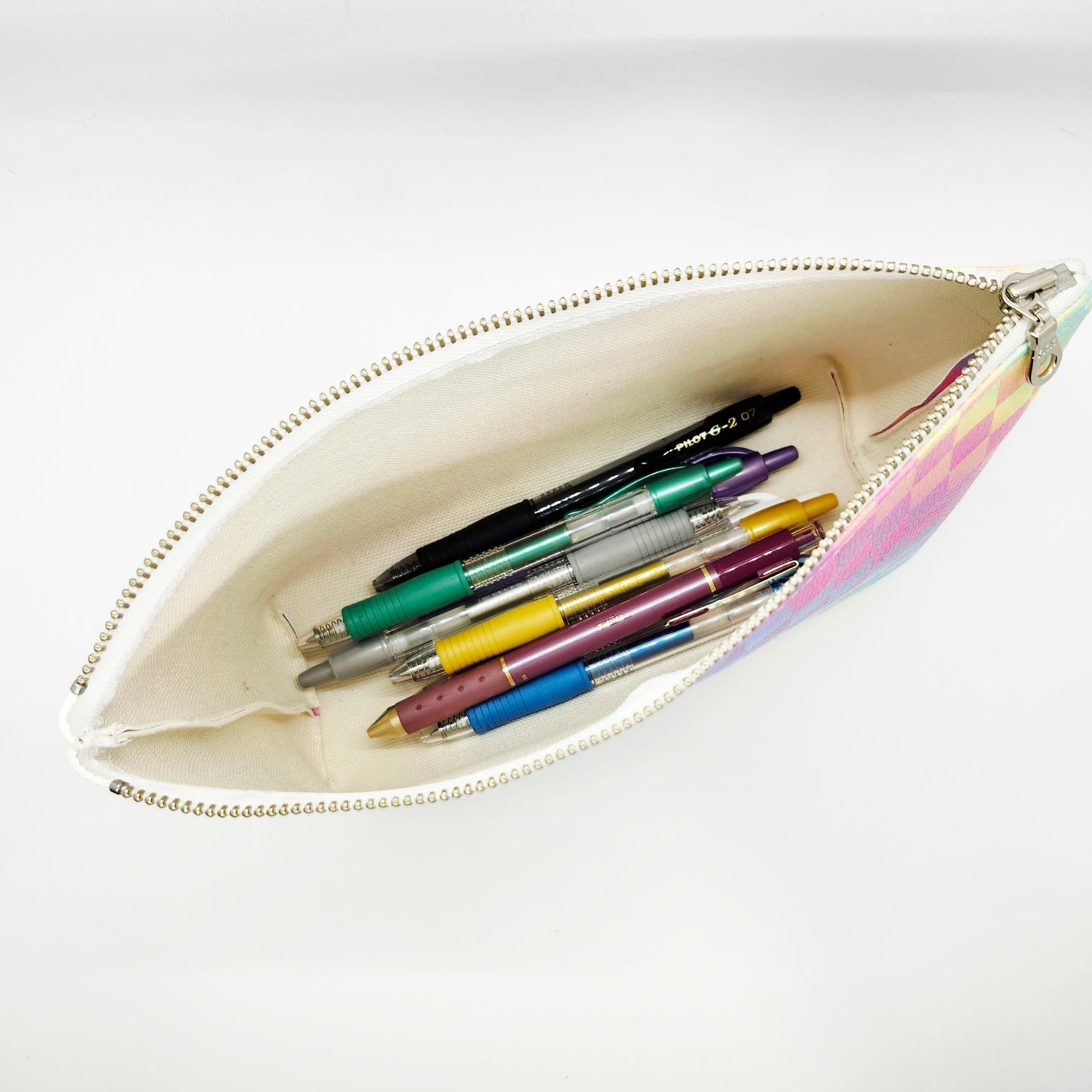 Rainbow Checkers Vegan Leather Standing Zip Bag
