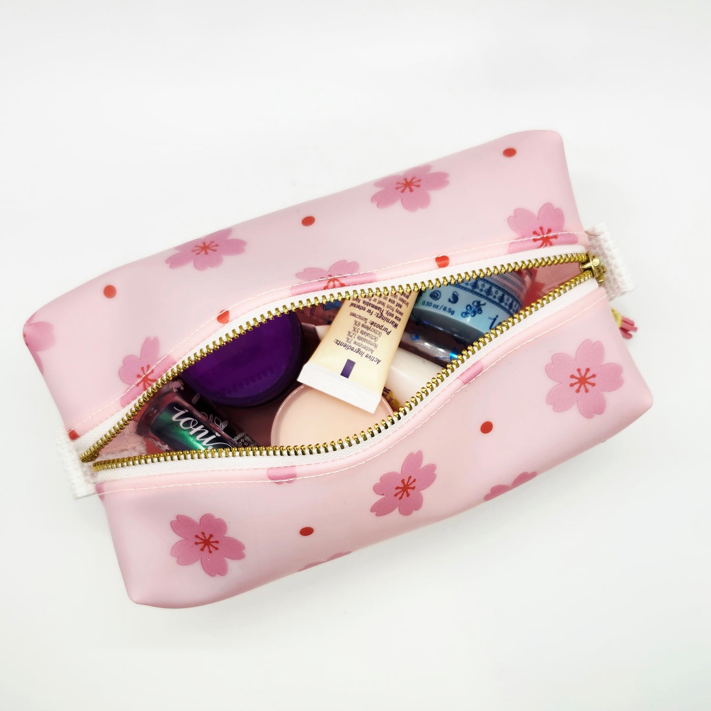 Pink Sakura Jelly Vinyl Boxed Zipper Pouch, Vinyl Dopp Kitt Bag