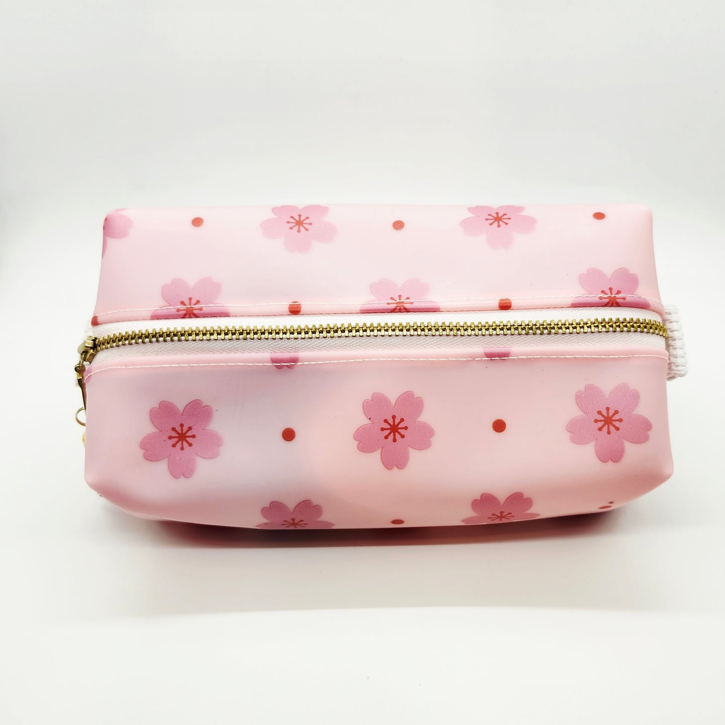 Pink Sakura Jelly Vinyl Boxed Zipper Pouch, Vinyl Dopp Kitt Bag