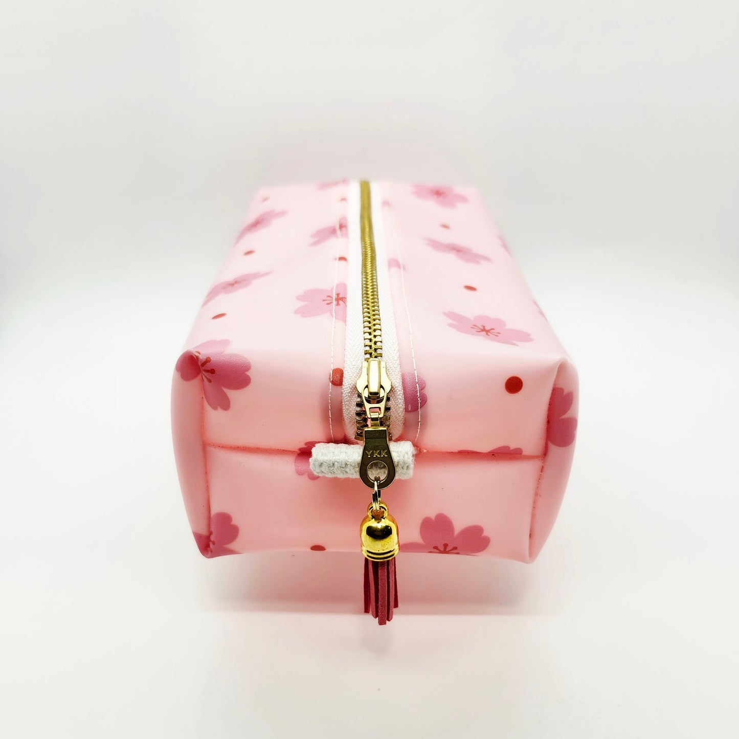 Pink Sakura Jelly Vinyl Boxed Zipper Pouch, Vinyl Dopp Kitt Bag