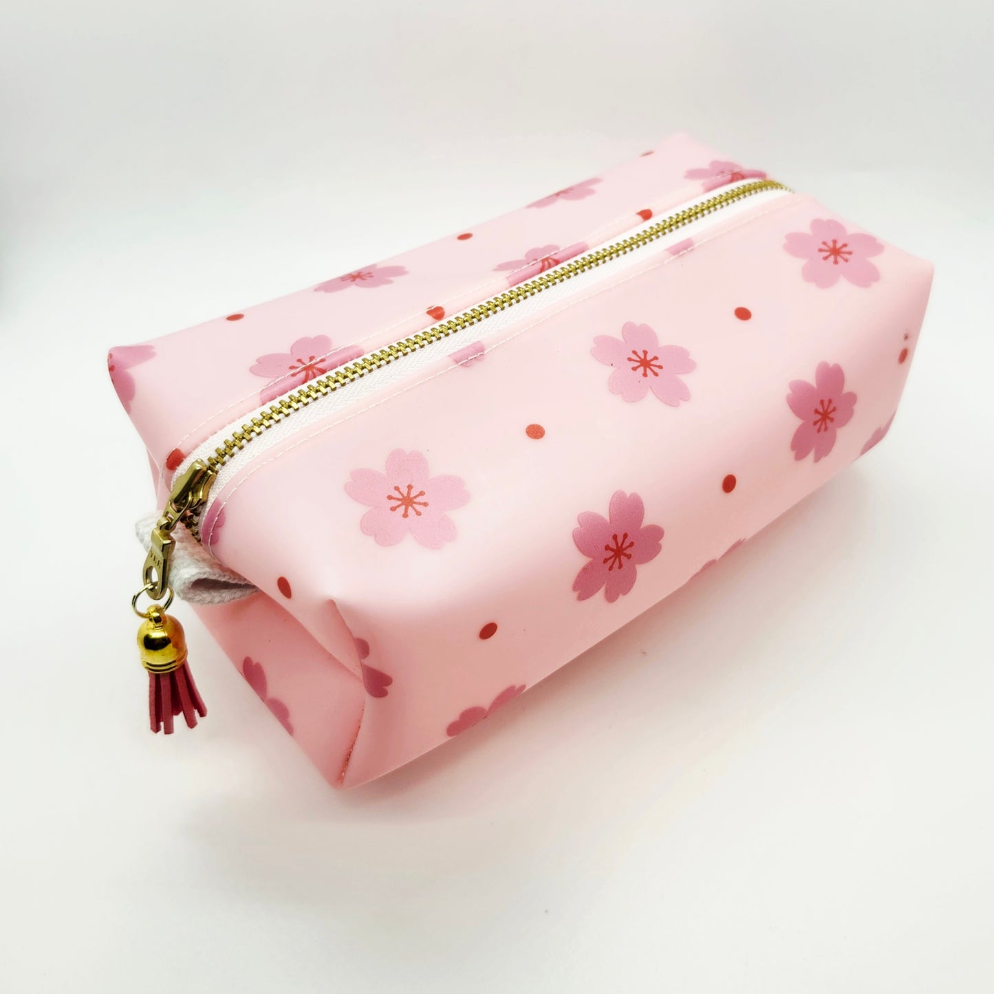 Pink Sakura Jelly Vinyl Boxed Zipper Pouch, Vinyl Dopp Kitt Bag