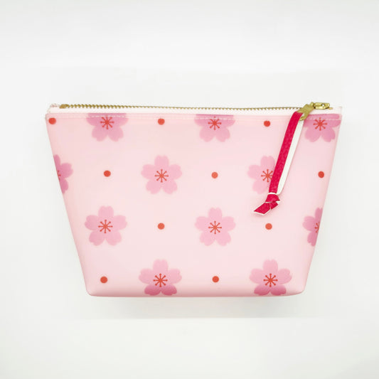 Pink Sakura Blossom Jelly Vinyl Standing Zipper Pouch