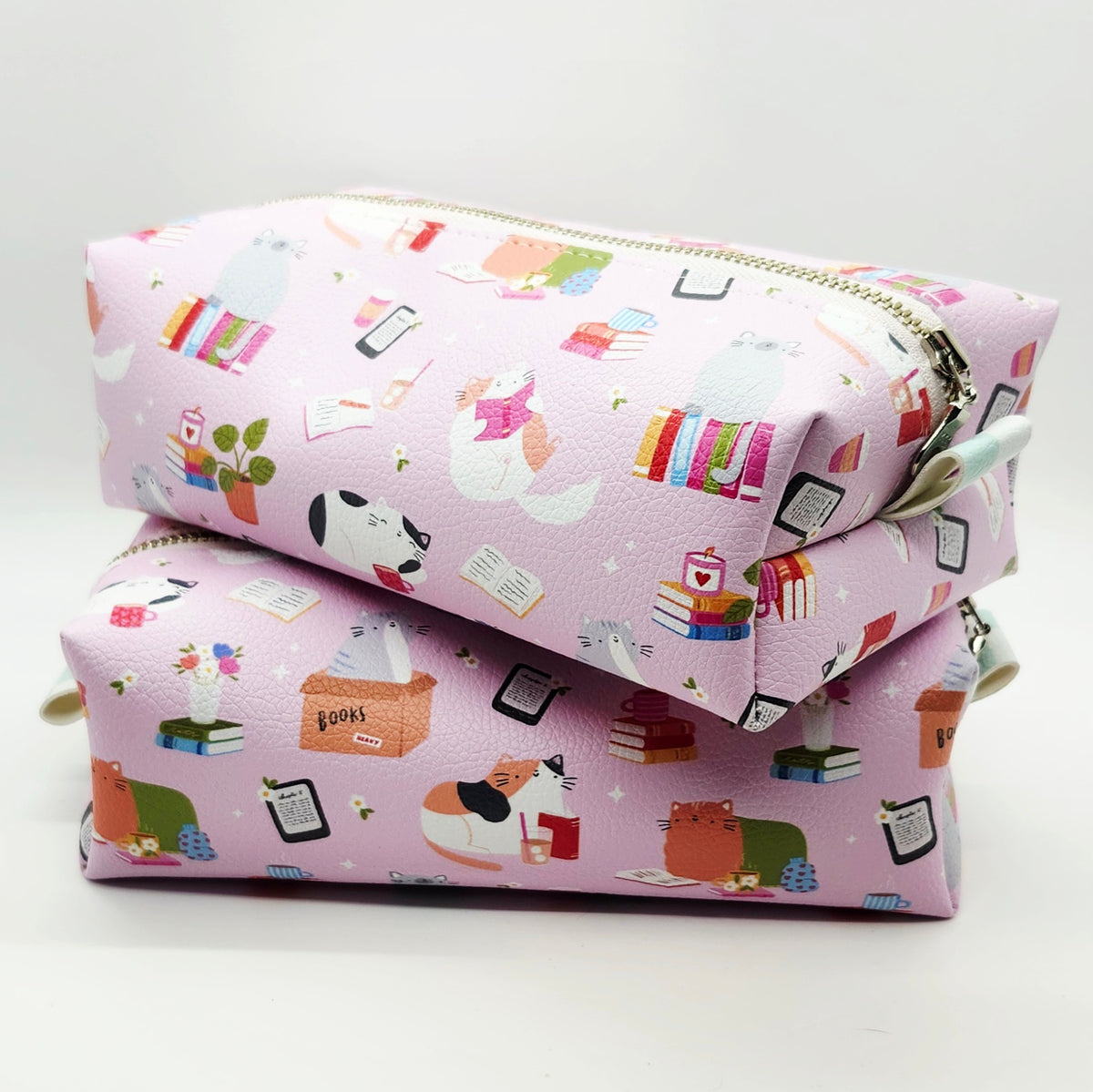 Reading with Cats Large Boxy Vinyl Bag