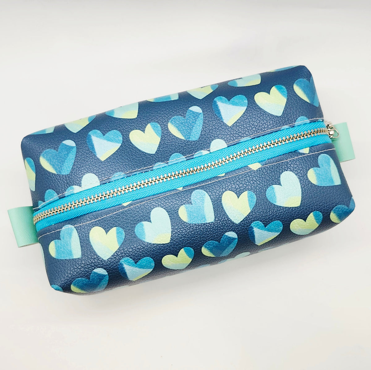 Teal Hearts Large Boxy Vinyl Bag