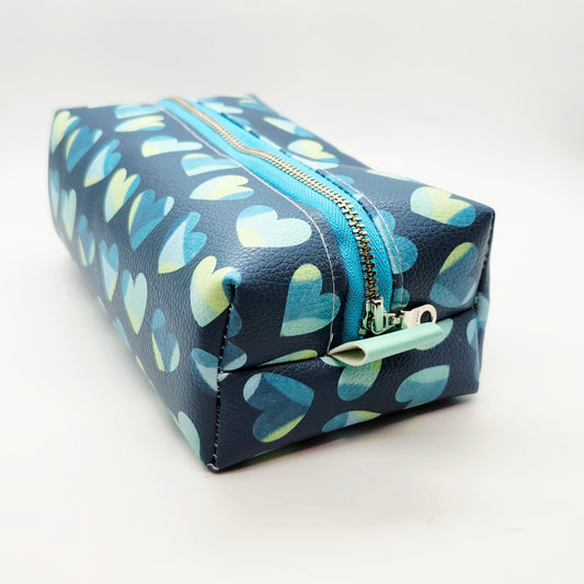 Teal Hearts Large Boxy Vinyl Bag