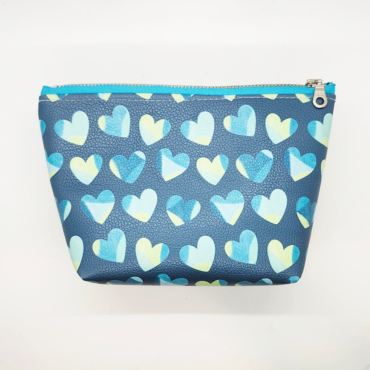 Teal Hearts Vegan Leather Medium Standing Zip Bag