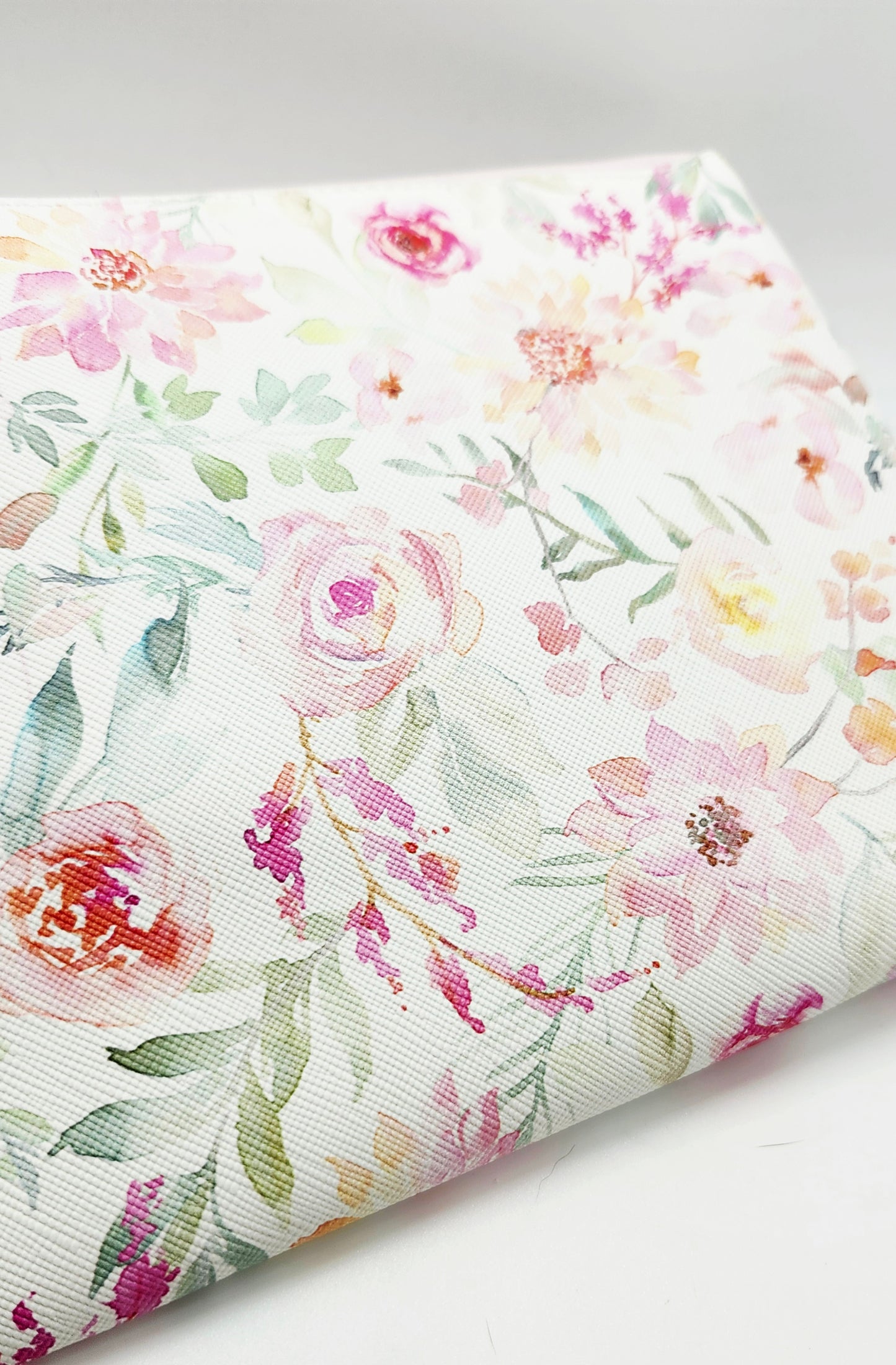 Watercolor Flowers Faux Leather Flat Zip Bag