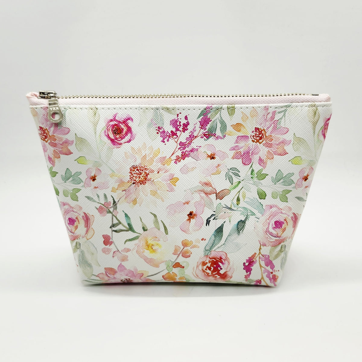 Watercolor Flowers Vegan Leather Medium Standing Zip Bag