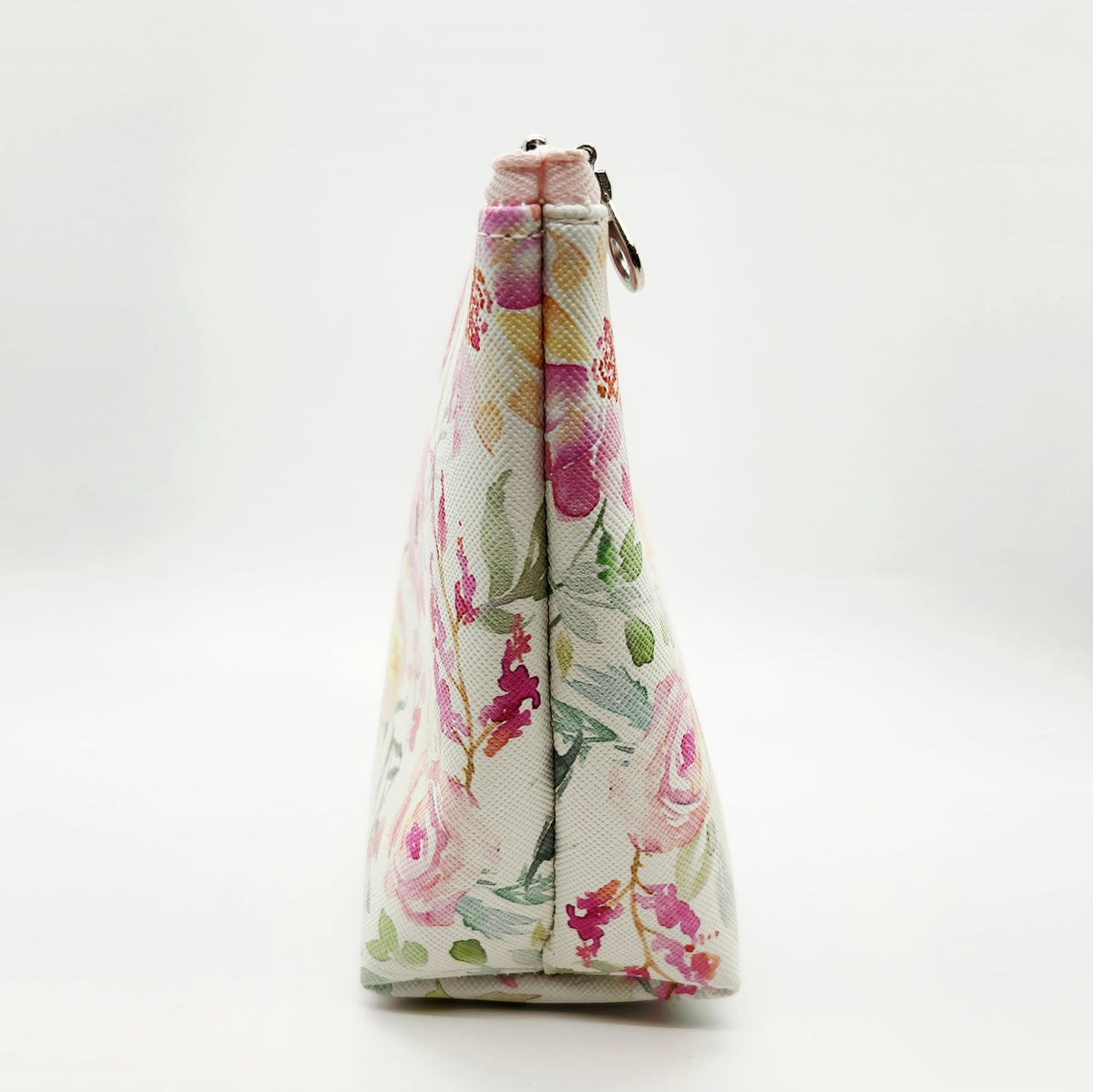 Watercolor Flowers Vegan Leather Medium Standing Zip Bag
